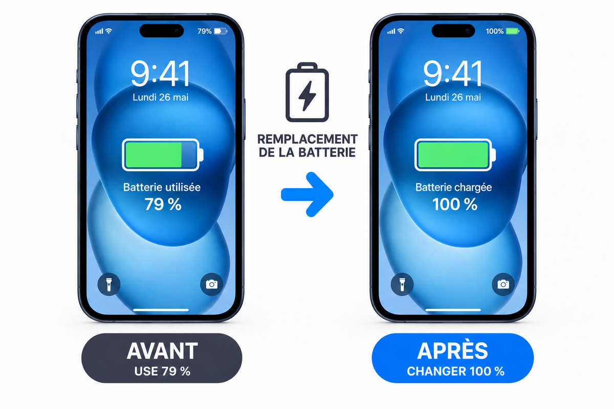 Changement batterie iPhone 15, 15 Plus, 15 Pro et 15 Pro Max - Remplacement de batterie